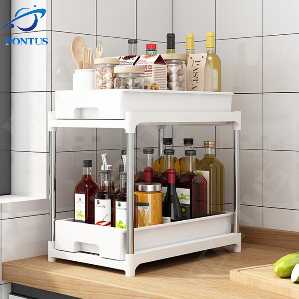 Kitchen Drawer Spice Rack Shelf Kitchen Cupboards Organizer Vegetable Pull Out Cabinet Bathroom Cupboard Storage Organize