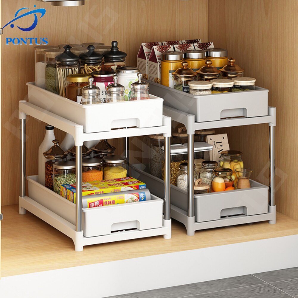 Kitchen Drawer Spice Rack Shelf Kitchen Cupboards Organizer Vegetable Pull Out Cabinet Bathroom Cupboard Storage Organize
